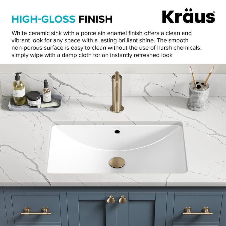 Elavo 23" White Ceramic Rectangular Undermount Bathroom Sink