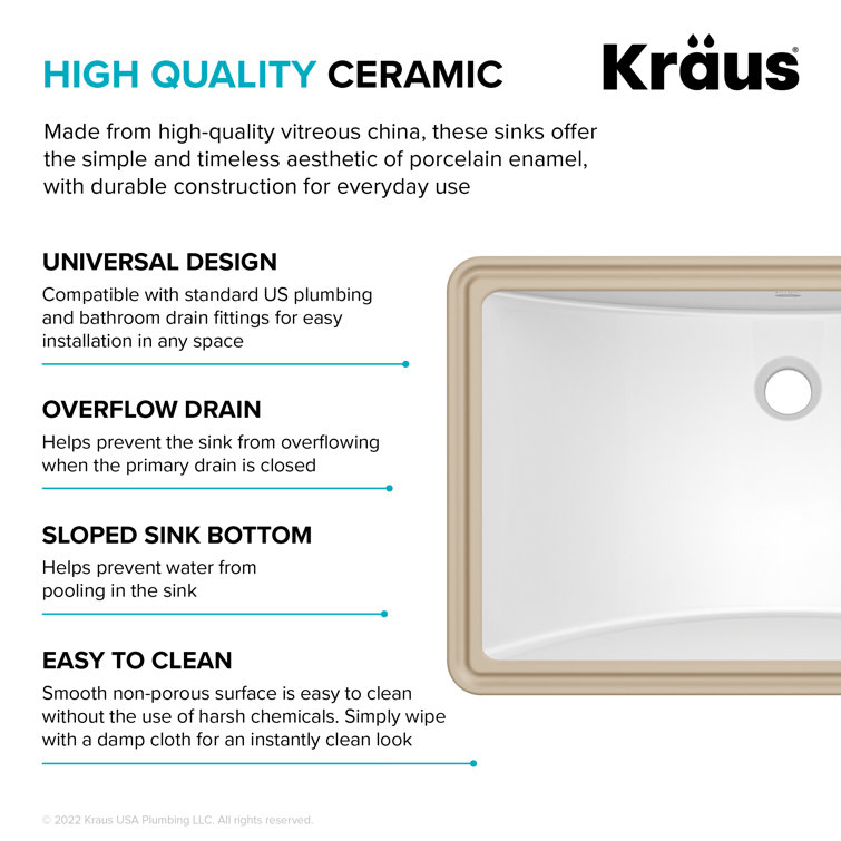 Elavo 23" White Ceramic Rectangular Undermount Bathroom Sink