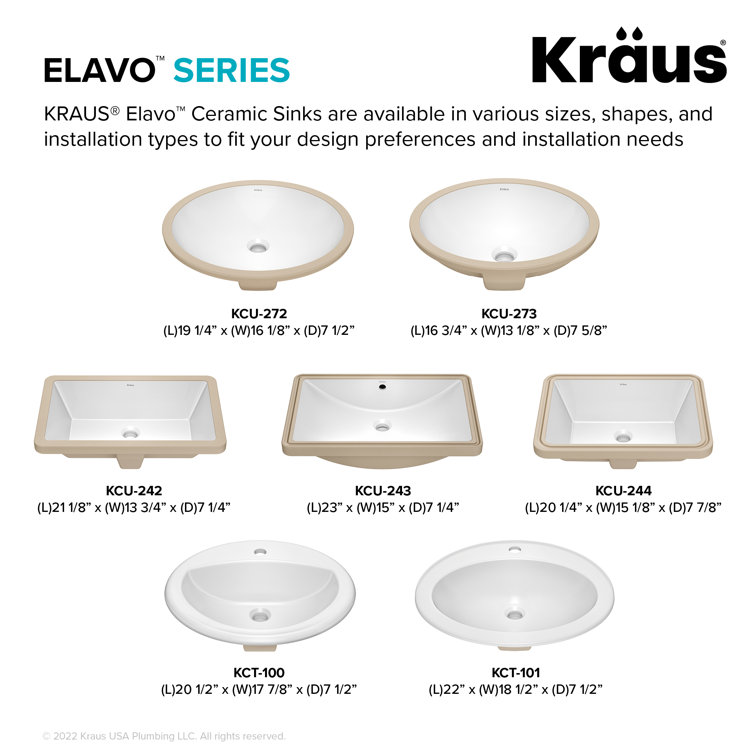 Elavo 23" White Ceramic Rectangular Undermount Bathroom Sink