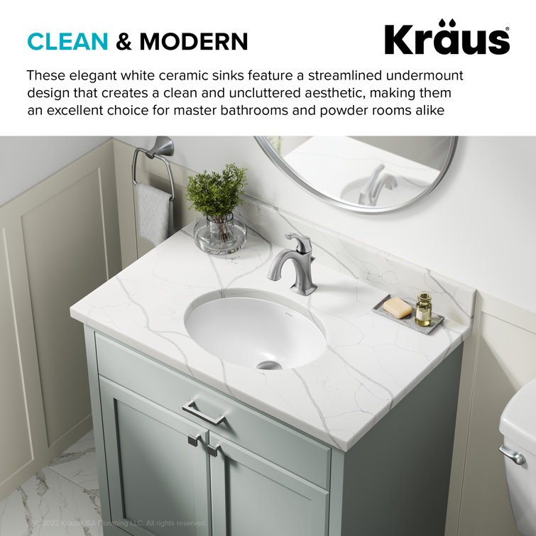 Elavo White Oval Ceramic Undermount Bathroom Sink with Overflow