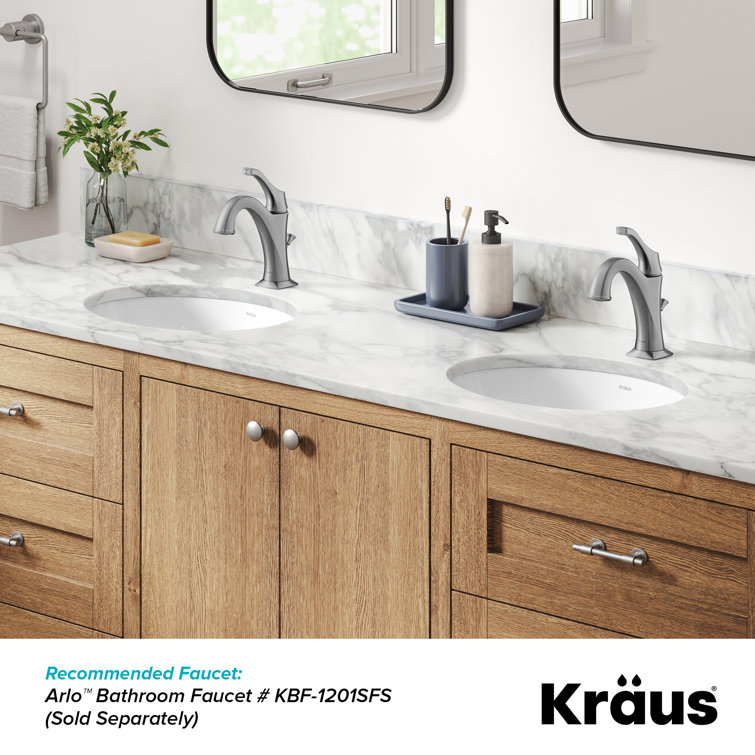Elavo White Oval Ceramic Undermount Bathroom Sink with Overflow