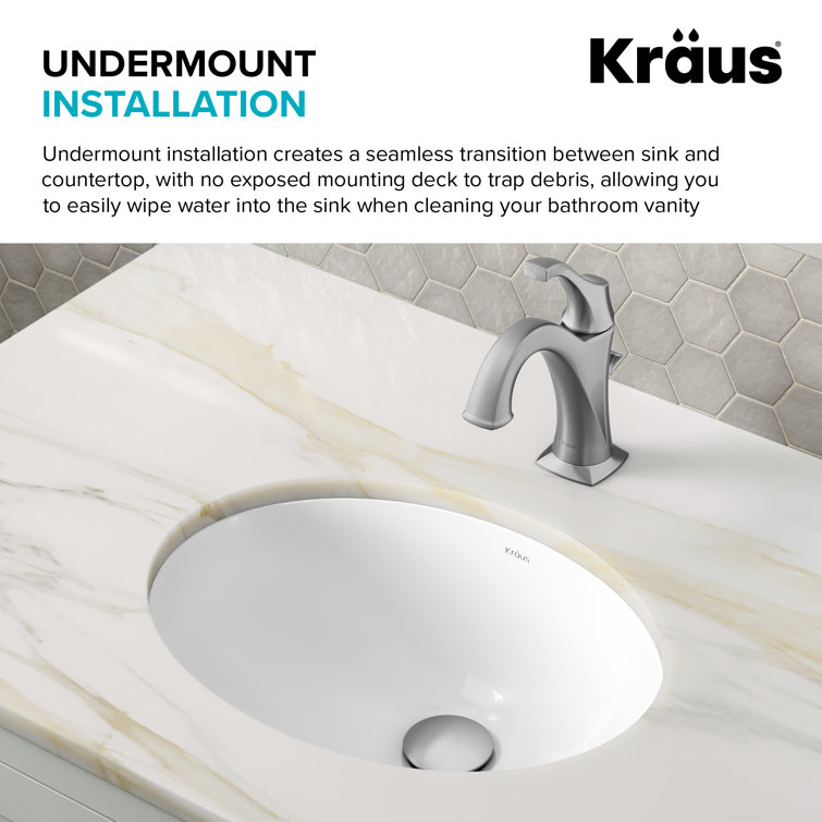 Elavo White Oval Ceramic Undermount Bathroom Sink with Overflow