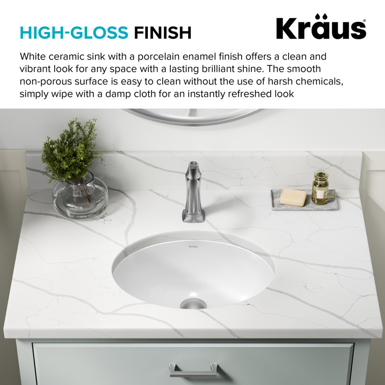 Elavo White Oval Ceramic Undermount Bathroom Sink with Overflow