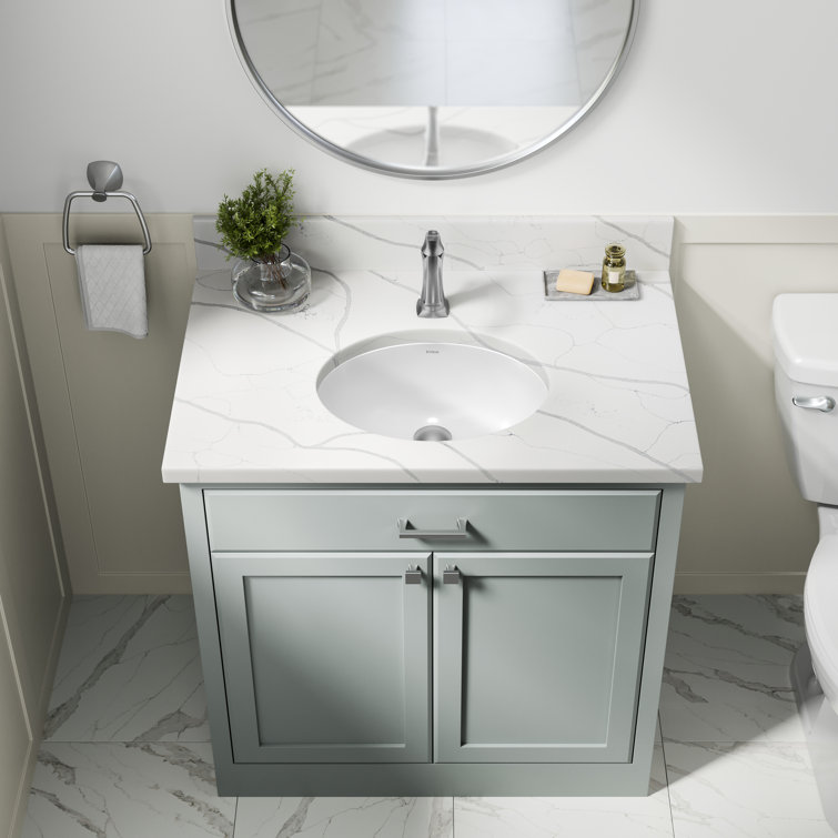 Elavo White Oval Ceramic Undermount Bathroom Sink with Overflow