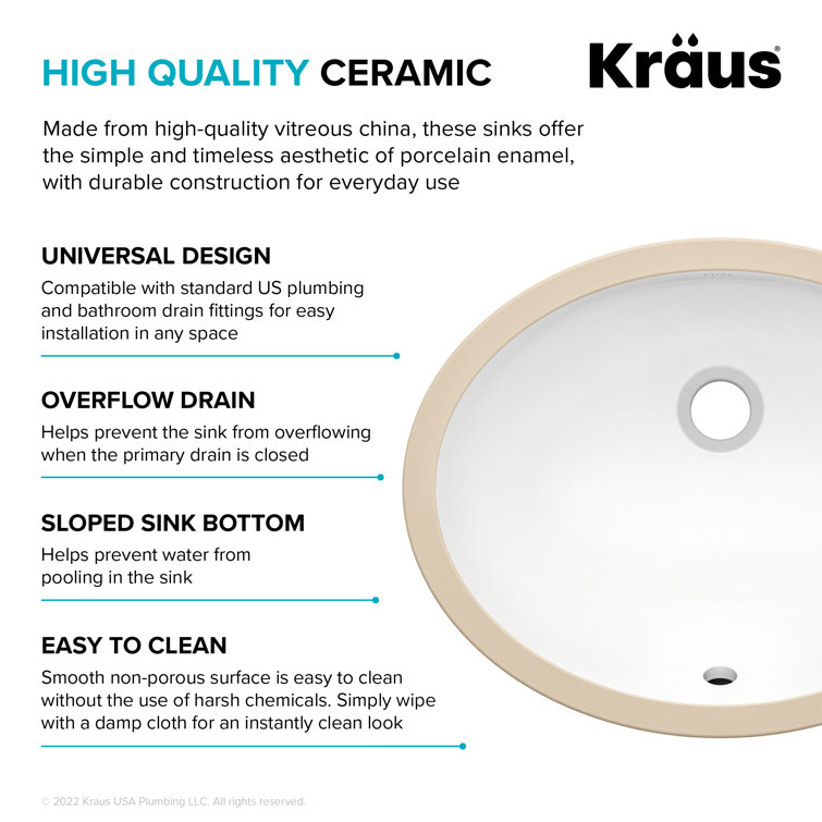 Elavo White Oval Ceramic Undermount Bathroom Sink with Overflow