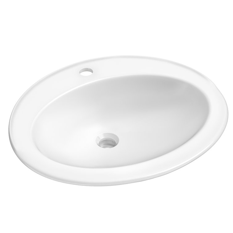 Elavo 22" White Ceramic Oval Drop-In Bathroom Sink
