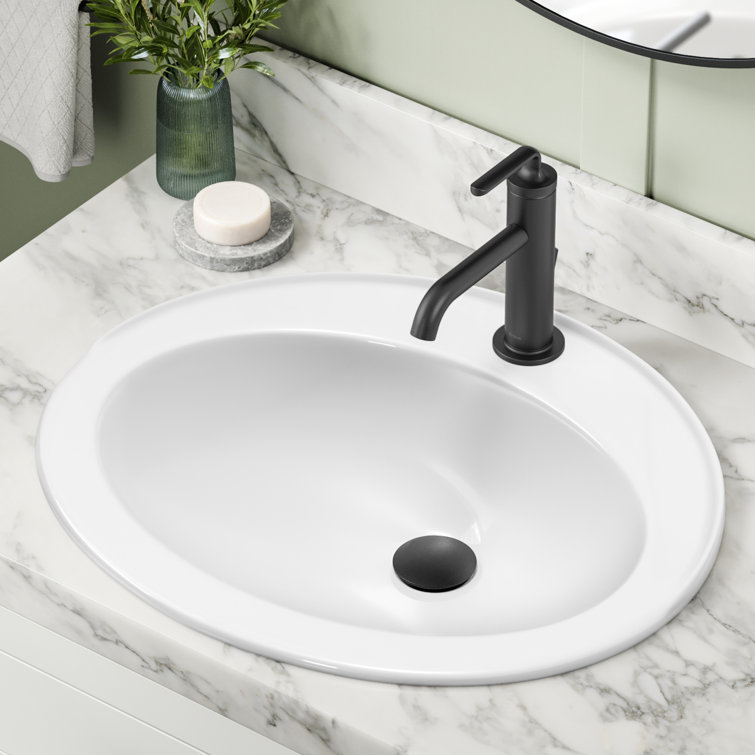 Elavo 22" White Ceramic Oval Drop-In Bathroom Sink