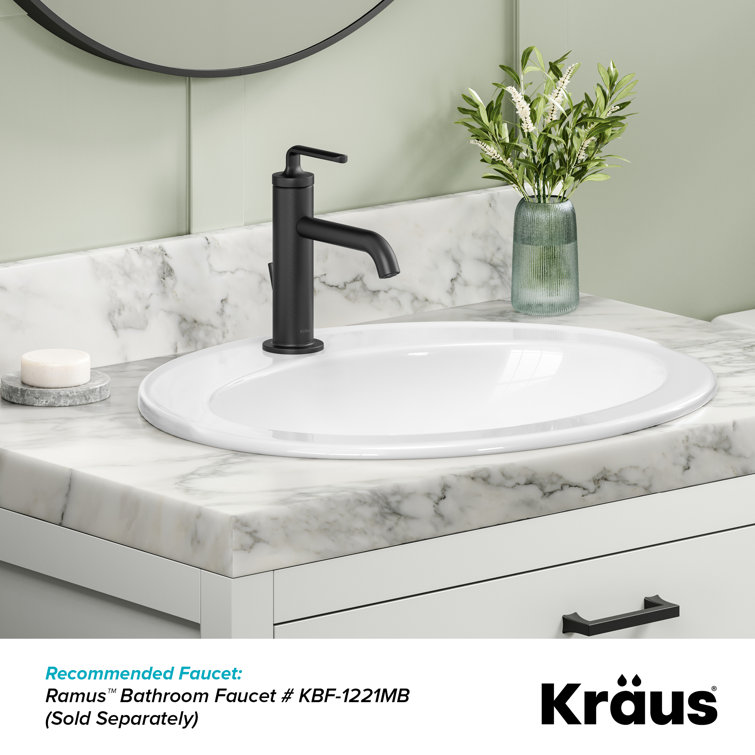 Elavo 22" White Ceramic Oval Drop-In Bathroom Sink