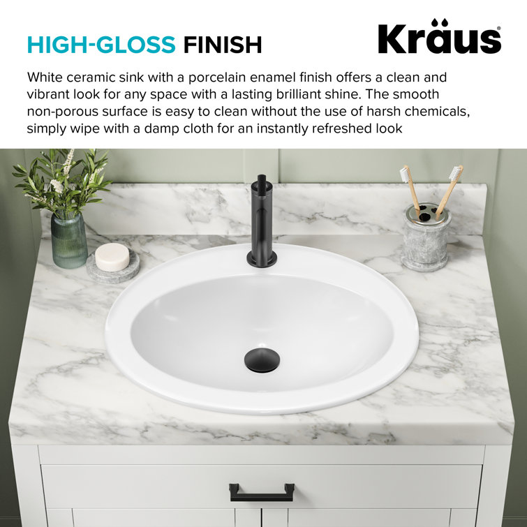 Elavo 22" White Ceramic Oval Drop-In Bathroom Sink