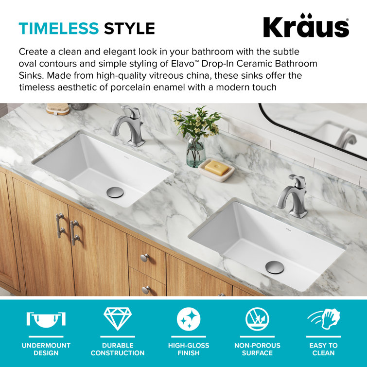 Elavo 21-Inch White Rectangular Ceramic Undermount Bathroom Sink