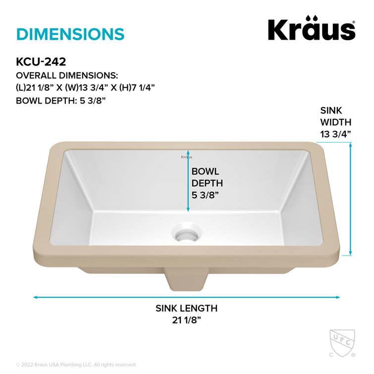 Elavo 21-Inch White Rectangular Ceramic Undermount Bathroom Sink