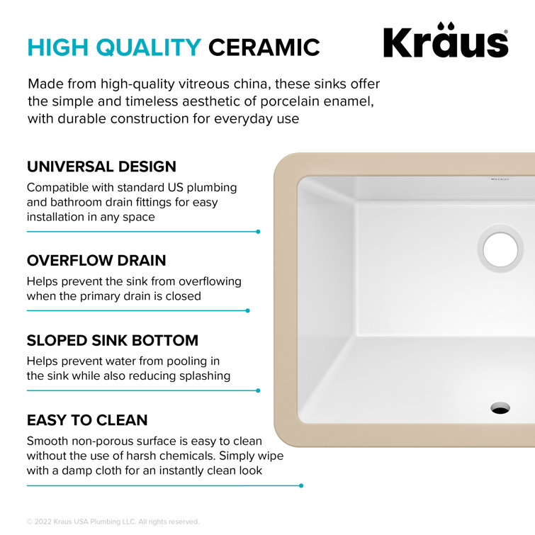 Elavo 21-Inch White Rectangular Ceramic Undermount Bathroom Sink