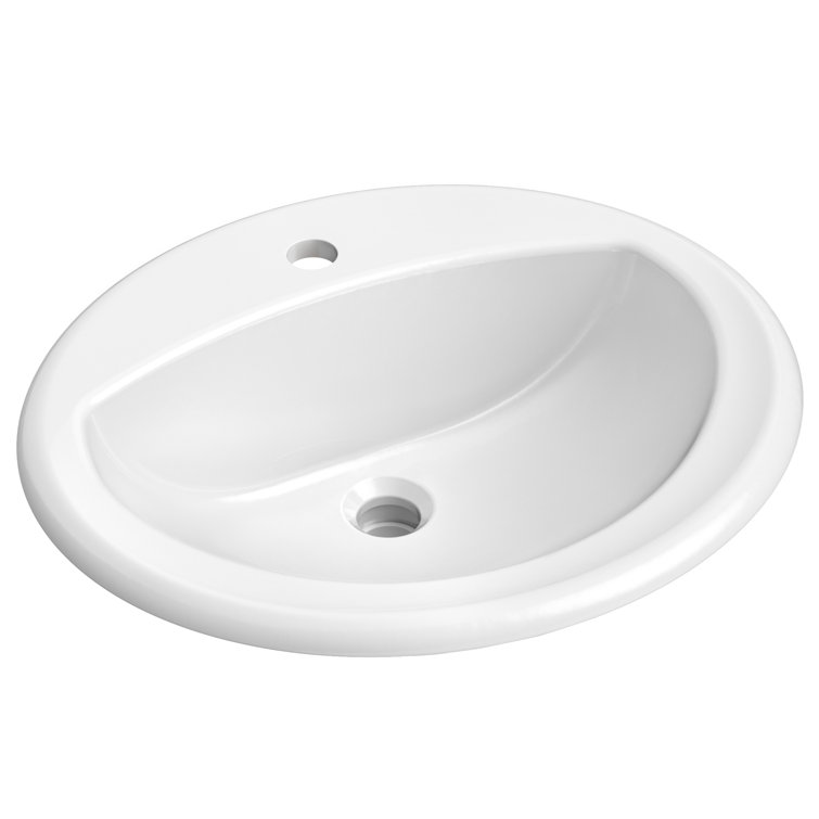 Elavo White Oval Ceramic Drop-In Bathroom Sink with Overflow