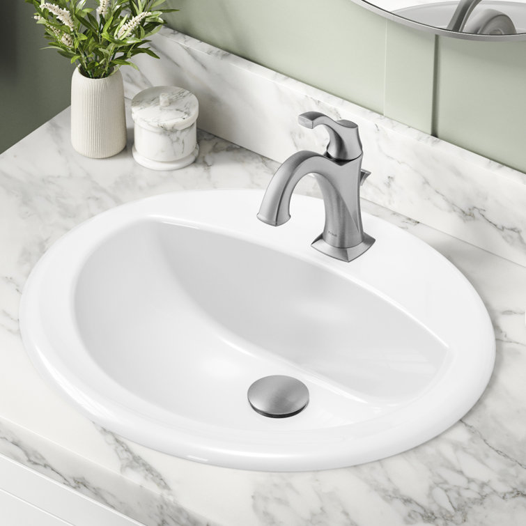 Elavo White Oval Ceramic Drop-In Bathroom Sink with Overflow
