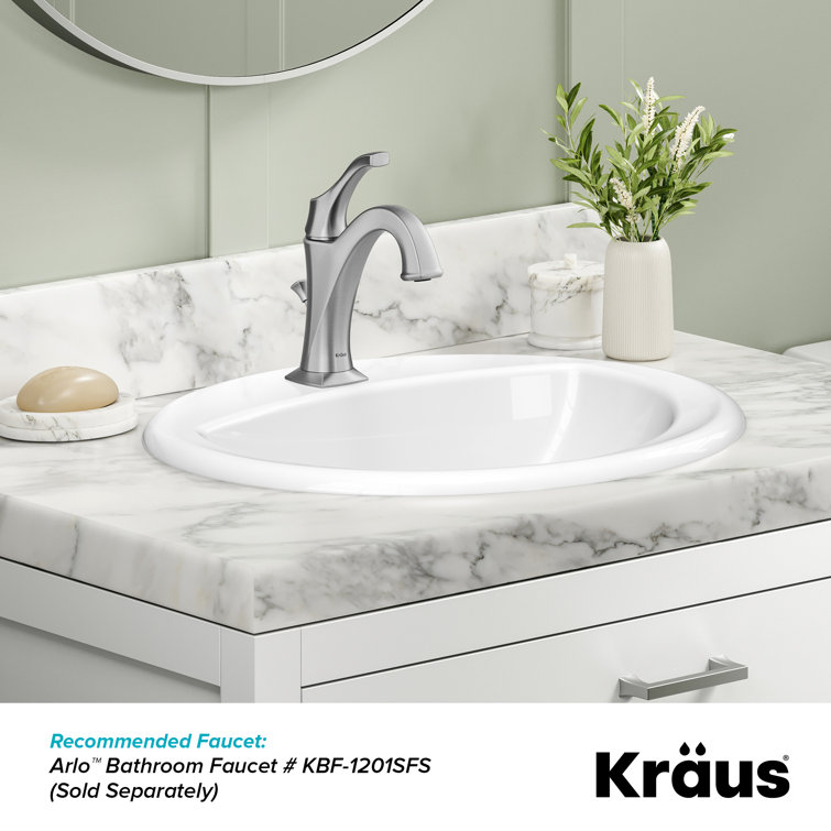 Elavo White Oval Ceramic Drop-In Bathroom Sink with Overflow