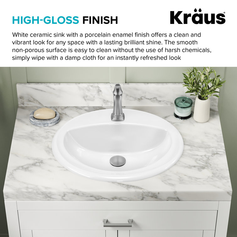 Elavo White Oval Ceramic Drop-In Bathroom Sink with Overflow