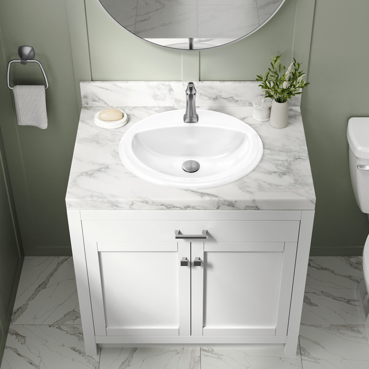 Elavo White Oval Ceramic Drop-In Bathroom Sink with Overflow