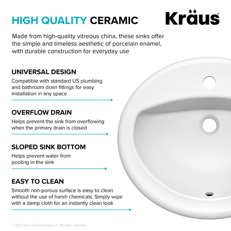 Elavo White Oval Ceramic Drop-In Bathroom Sink with Overflow