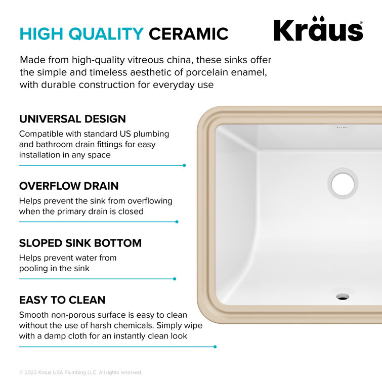 Kraus Elavo 20.25" White Ceramic Undermount Bathroom Sink
