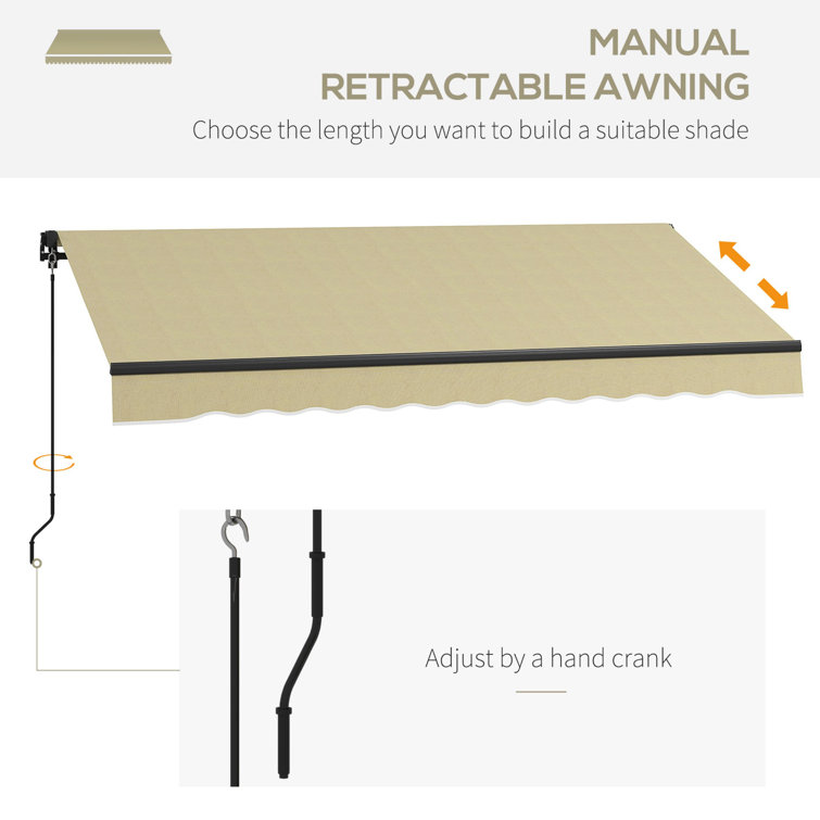 Outsunny Beige 98.5'' Retractable Patio Awning with Manual Crank
