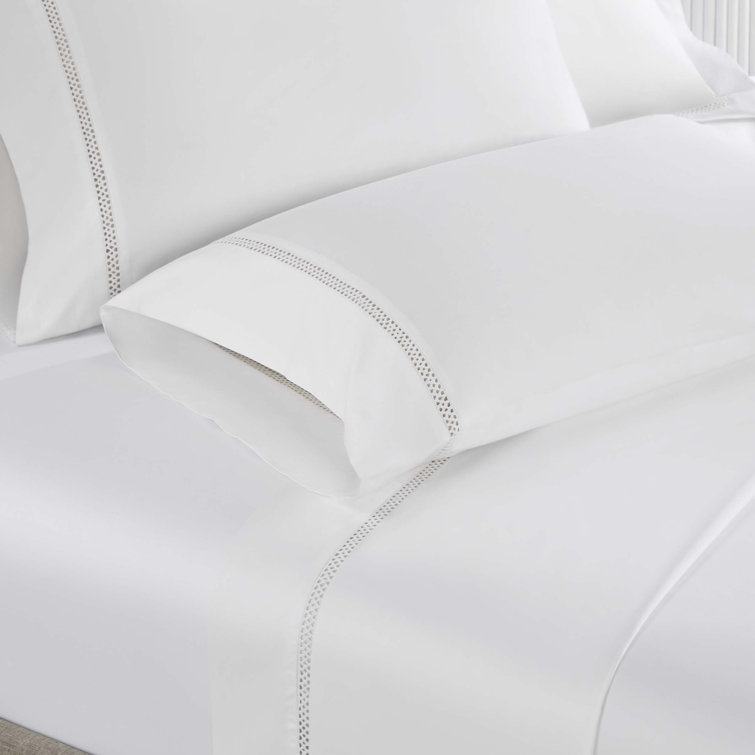 Full White Cotton Satin Embroidered Deep Pocket Bed Sheet Set