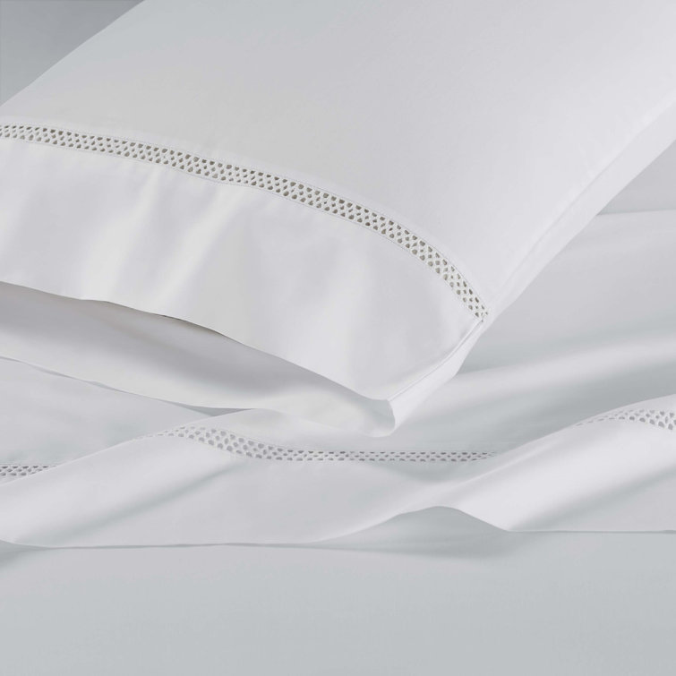 Full White Cotton Satin Embroidered Deep Pocket Bed Sheet Set