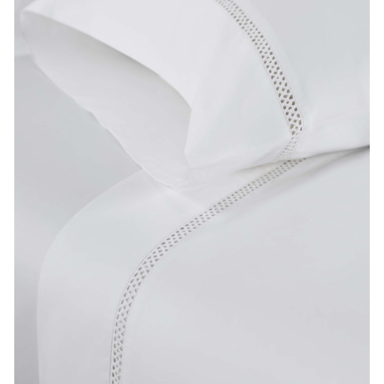 Full White Cotton Satin Embroidered Deep Pocket Bed Sheet Set