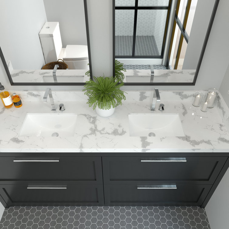 White Ceramic Rectangular Undermount Bathroom Sink