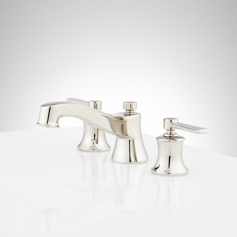 Polished Nickel Widespread Bathroom Faucet with Pop-Up Drain