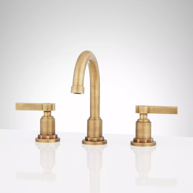 Aged Brass Widespread Bathroom Faucet with Lever Handles