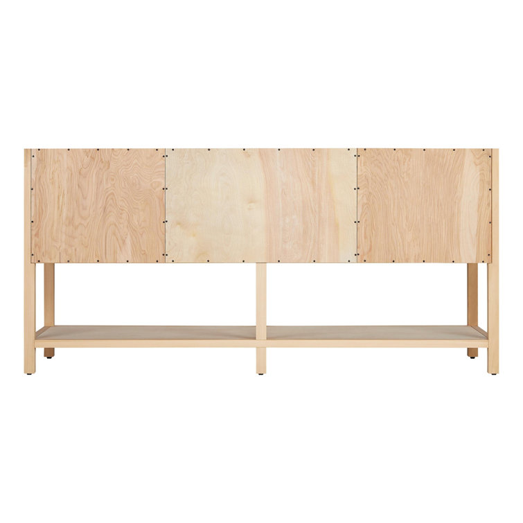 72" Natural Wood Double Bathroom Vanity with Carrara Marble Top