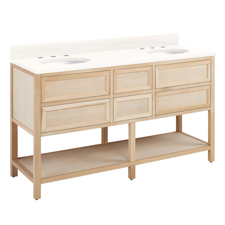 Arctic White Quartz 60" Double Freestanding Bathroom Vanity with Oval Sinks