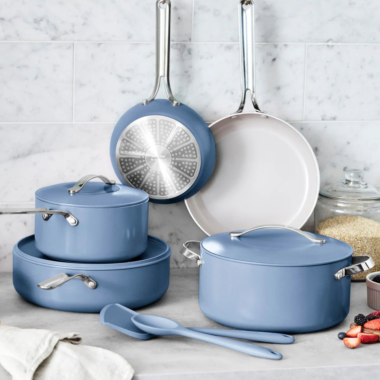 Blue 10-Piece Nonstick Aluminum Cookware Set with Stainless Steel Handles