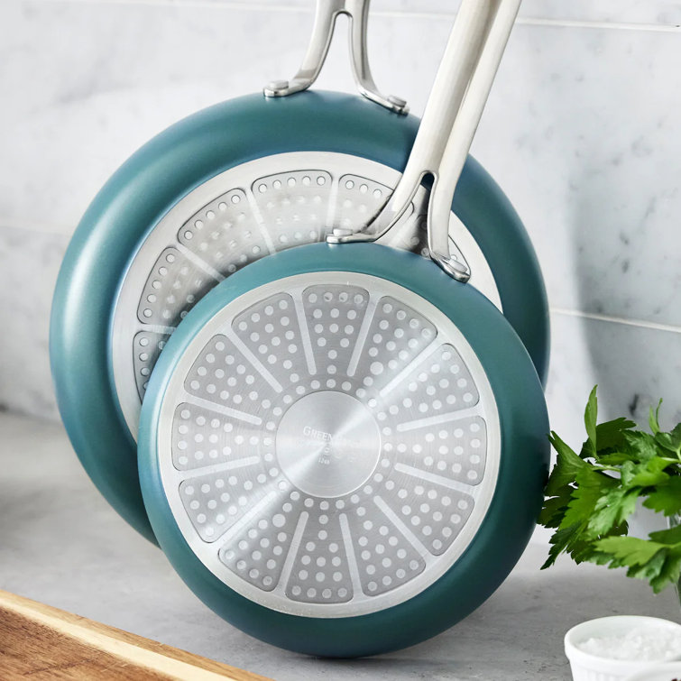 Deep Teal Aluminum Ceramic Nonstick Fry Pan Set, 8in and 10in