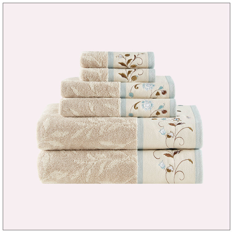 Serene Blue and Beige Cotton Jacquard 6-Piece Towel Set