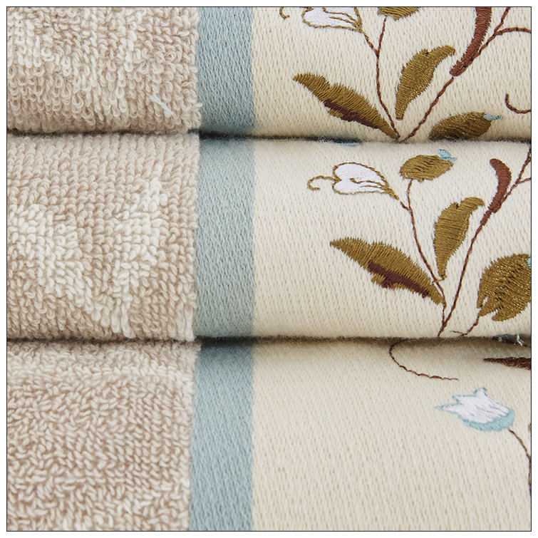 Serene Blue and Beige Cotton Jacquard 6-Piece Towel Set