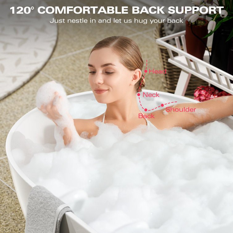 59" White Acrylic Freestanding Soaking Bathtub with Drain