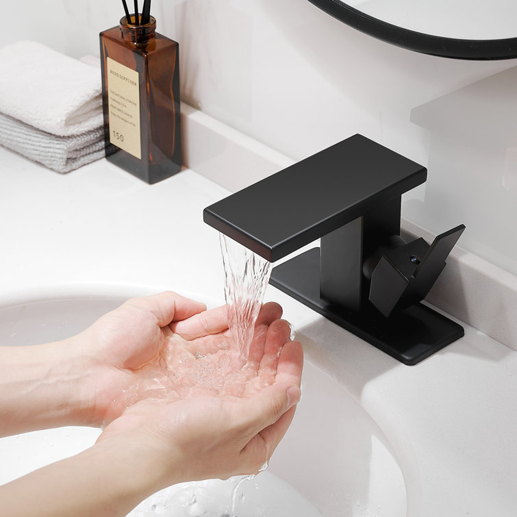 Matte Black Single-Handle Waterfall Bathroom Faucet with Drain Assembly