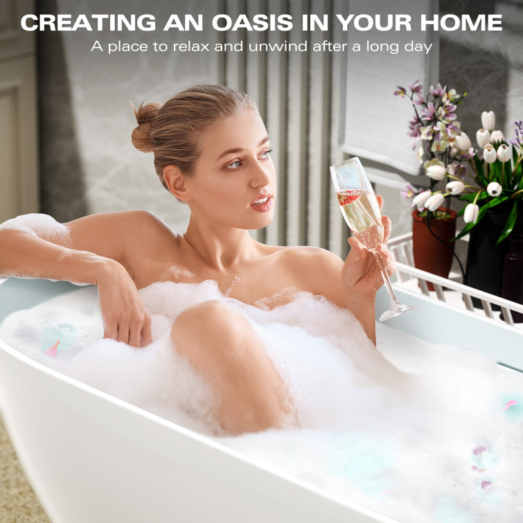 59" White Acrylic Freestanding Soaking Bathtub with Drain