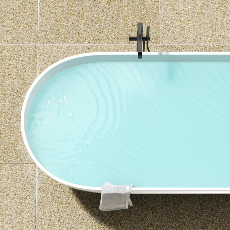Glossy White 59" Freestanding Solid Surface Soaking Bathtub
