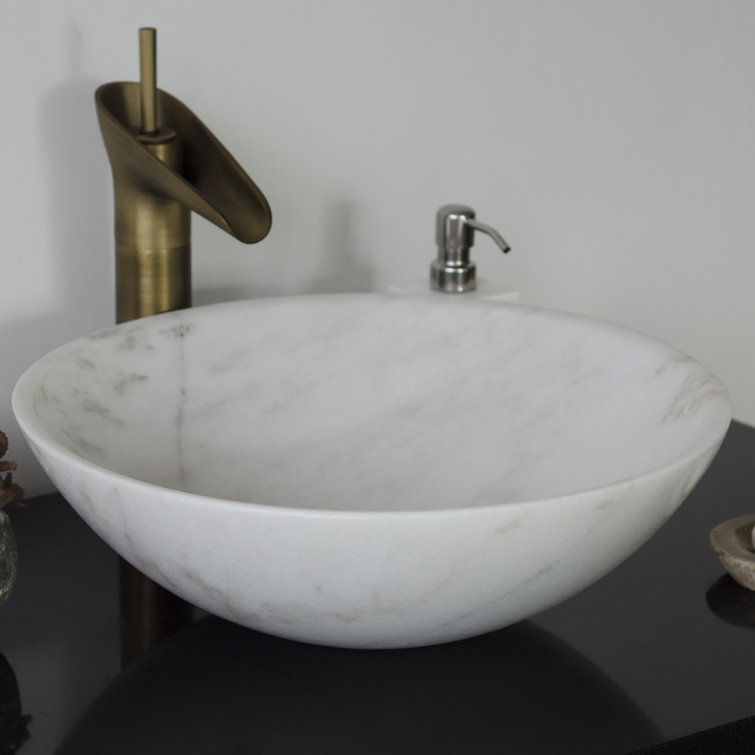 22'' White and Gray Marble Above-Counter Circular Sink