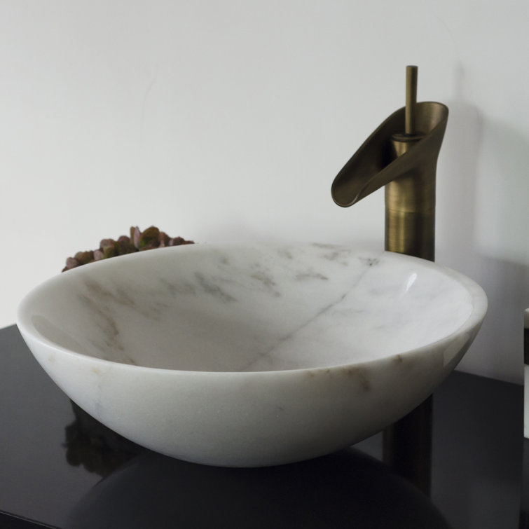 22'' White and Gray Marble Above-Counter Circular Sink