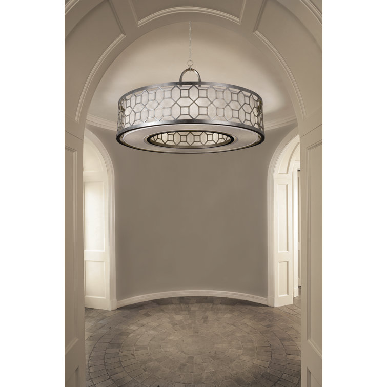 Allegretto Deco 48" Silver Leaf Drum Pendant with LED/CFL Lighting
