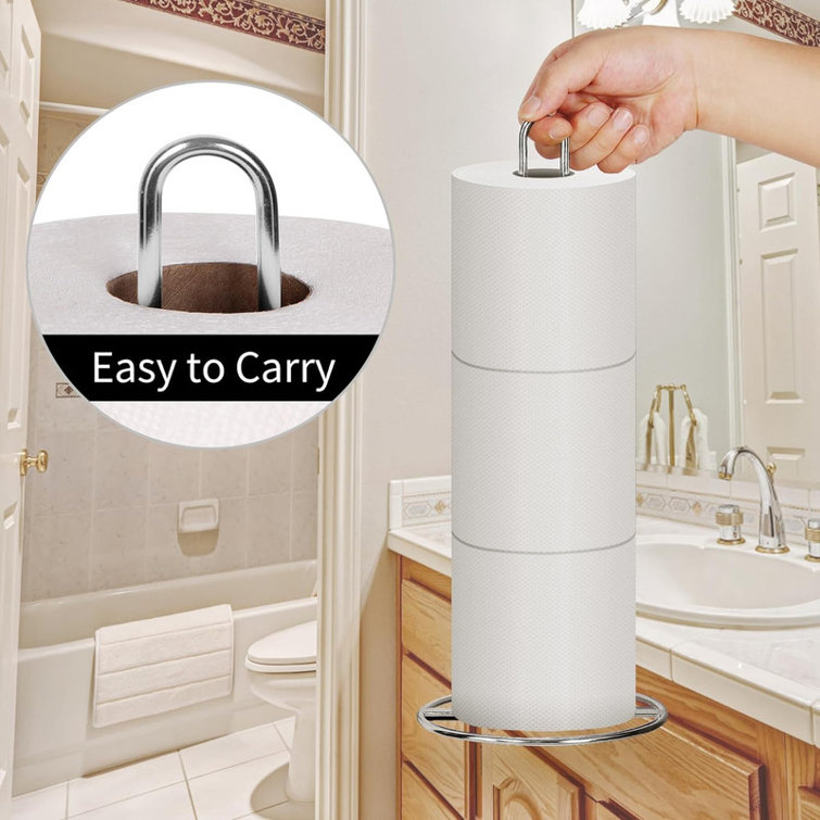 Silver Freestanding Steel Toilet Paper Holder with Raised Base