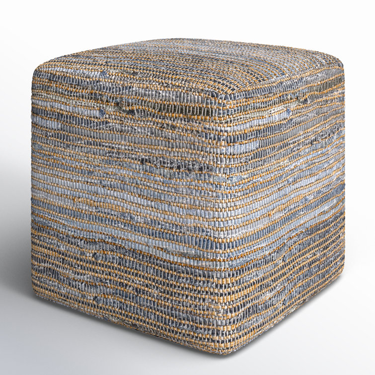 Square Jute and Recycled Denim Upholstered Pouf