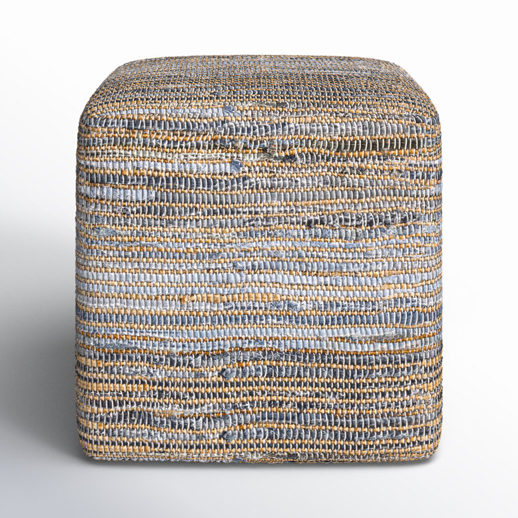 Square Jute and Recycled Denim Upholstered Pouf