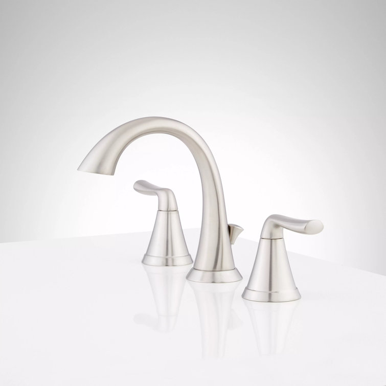 Brushed Nickel Widespread Bathroom Faucet with Metal Lever Handles