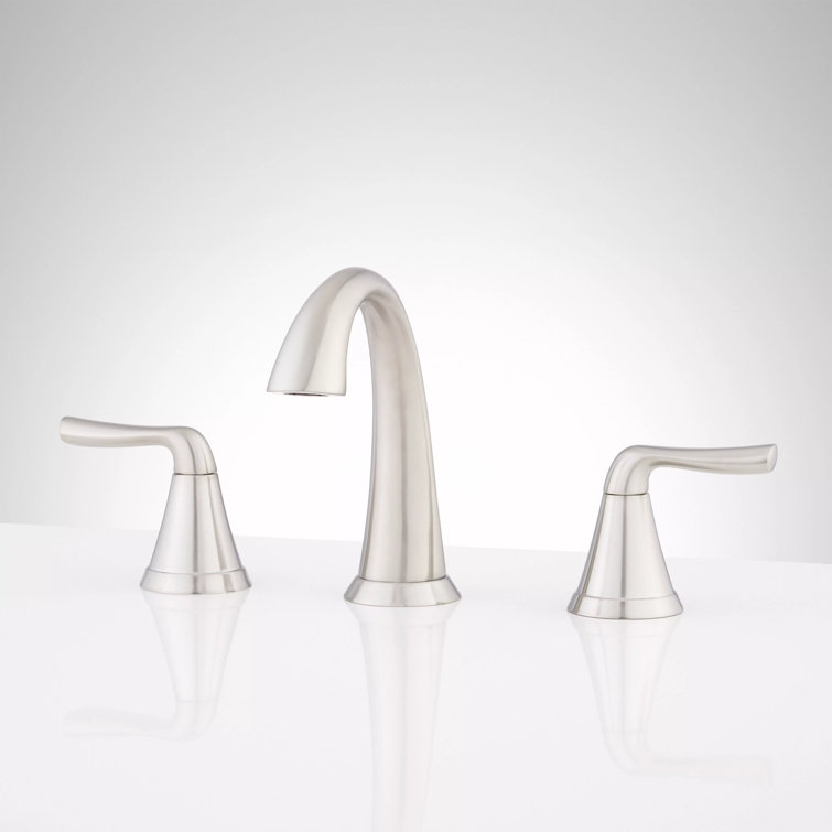 Brushed Nickel Widespread Bathroom Faucet with Metal Lever Handles