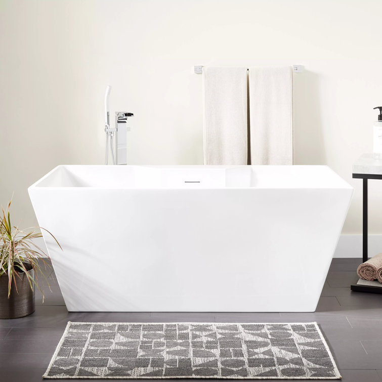 Hibiscus 59" White Acrylic Rectangular Freestanding Soaking Tub
