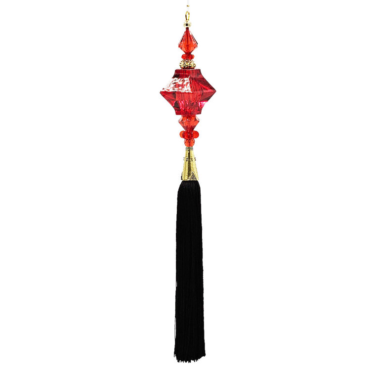 12" Red Acrylic Bead Ornaments with Black Rayon Tassels, Set of 6